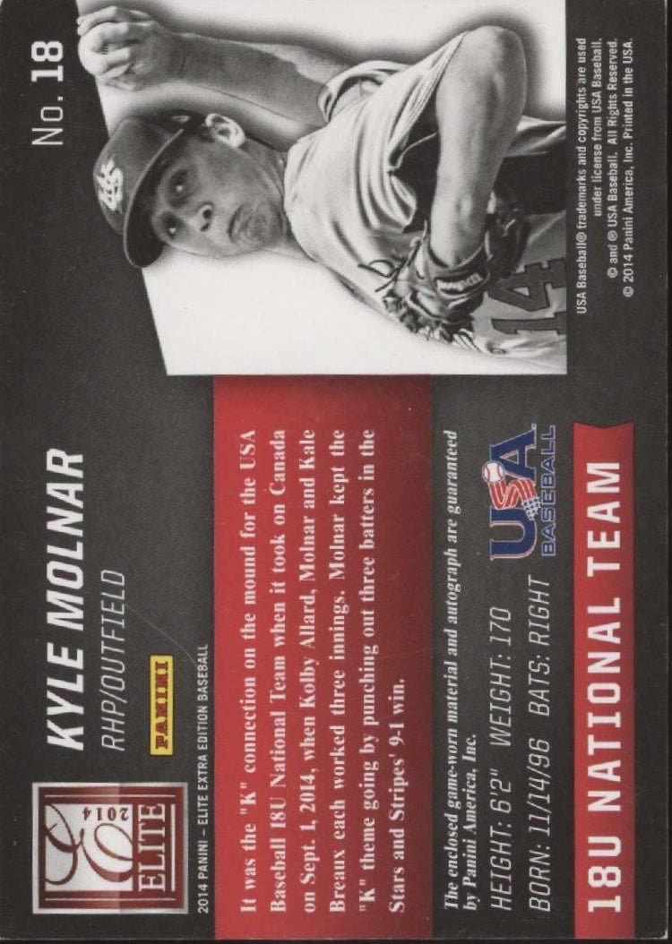 Kyle Molnar 2014 Panini Elite Extra Edition Swatches Auto #18 - Collector Store LLC