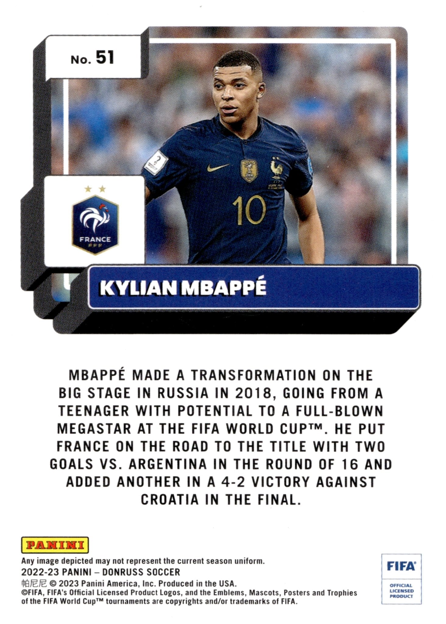 Kylian Mbappe 2022 - 23 Panini Donruss #51 - Collector Store LLC