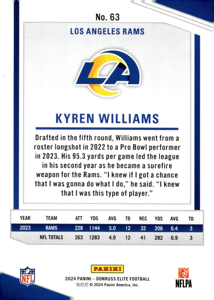 Kyren Williams 2024 Panini Donruss Elite Maroon 232/249 #63 - Collector Store LLC
