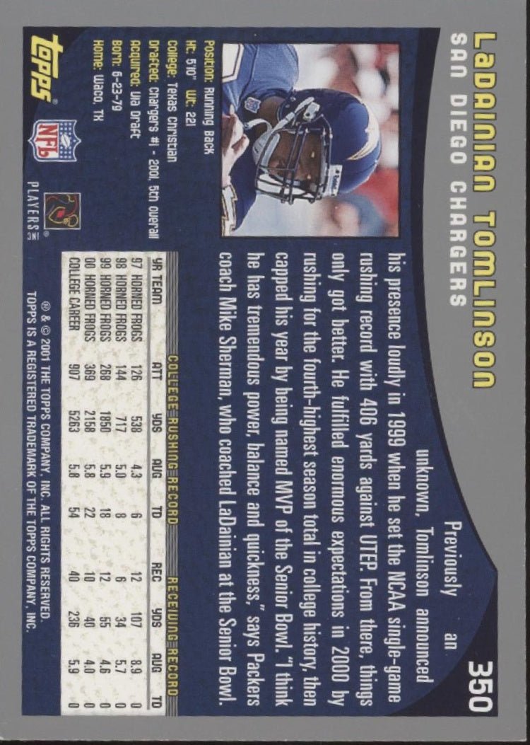 LaDainian Tomlinson 2001 Topps RC #350 - Collector Store LLC