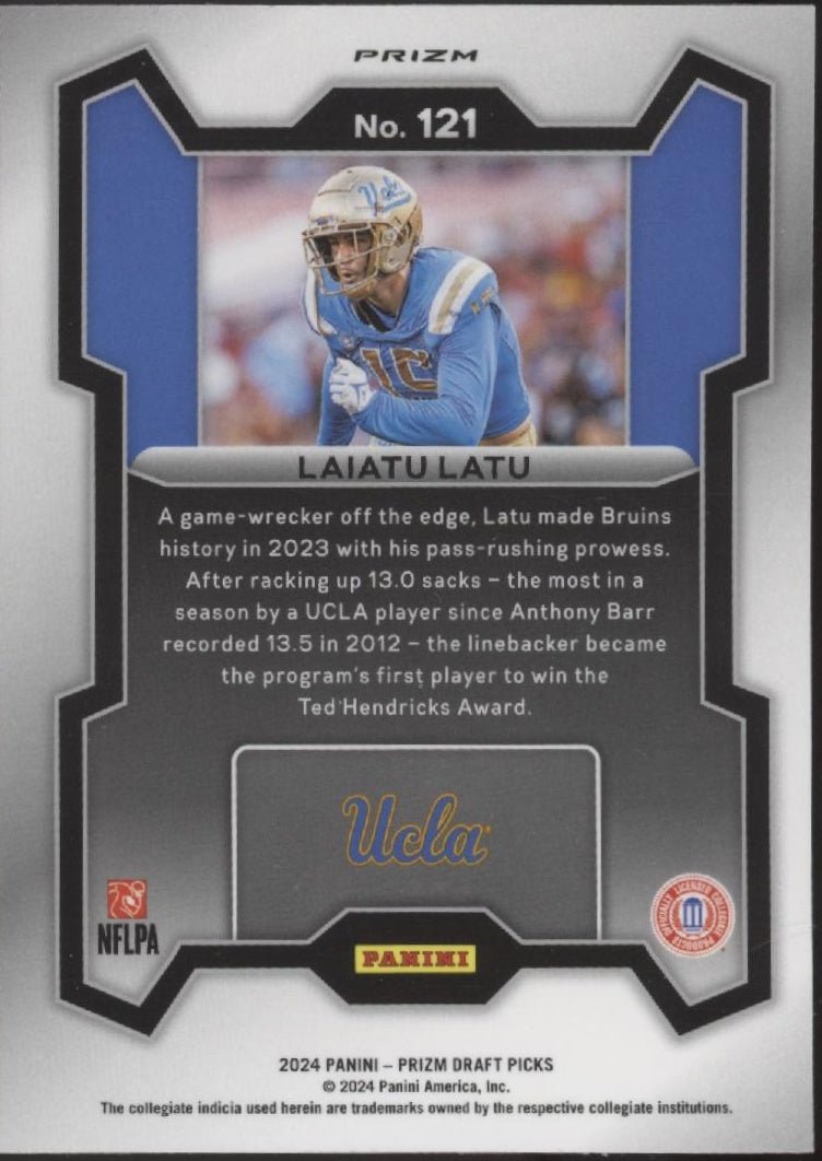 Laiatu Latu 2024 Panini Prizm Draft Picks Silver Prizm RC #121 - Collector Store LLC