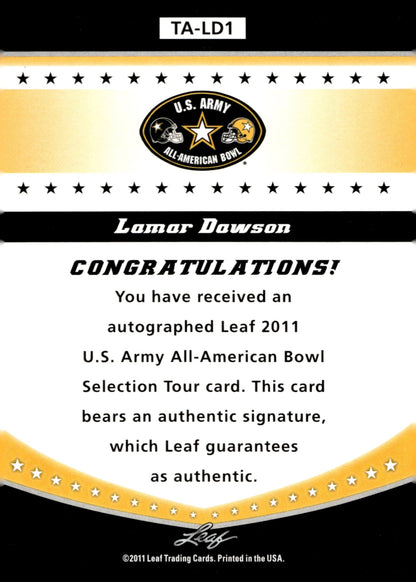 Lamar Dawson 2011 Leaf US Army All American Bowl Auto #TA - LD1 - Collector Store LLC