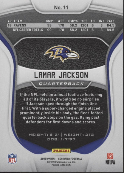 Lamar Jackson 2019 Panini Certified Red 90/99 #11 - Collector Store LLC