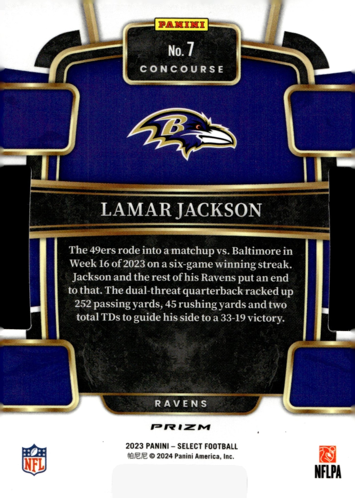 Lamar Jackson 2023 Panini Select Die - Cut Prizm #7 - Collector Store LLC