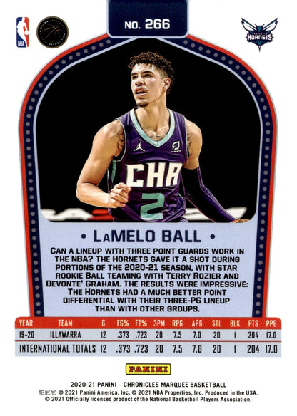 LaMelo Ball 2020 - 21 Panini Chronicles Marquee Pink RC #266 - Collector Store LLC