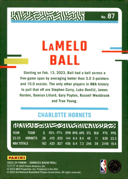 LaMelo Ball 2023 - 24 Panini Donruss Green Laser #87 - Collector Store LLC