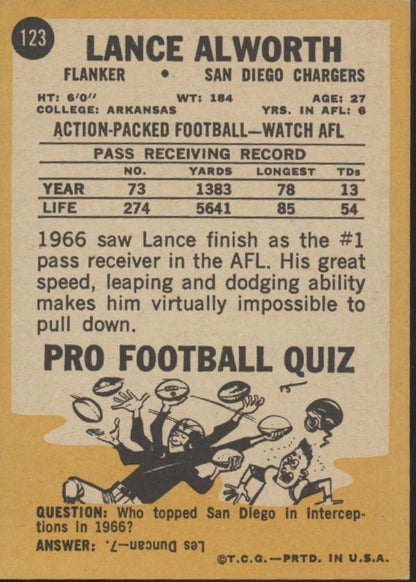 Lance Alworth 1967 Topps #123 San Diego Chargers EX - NM - Collector Store LLC