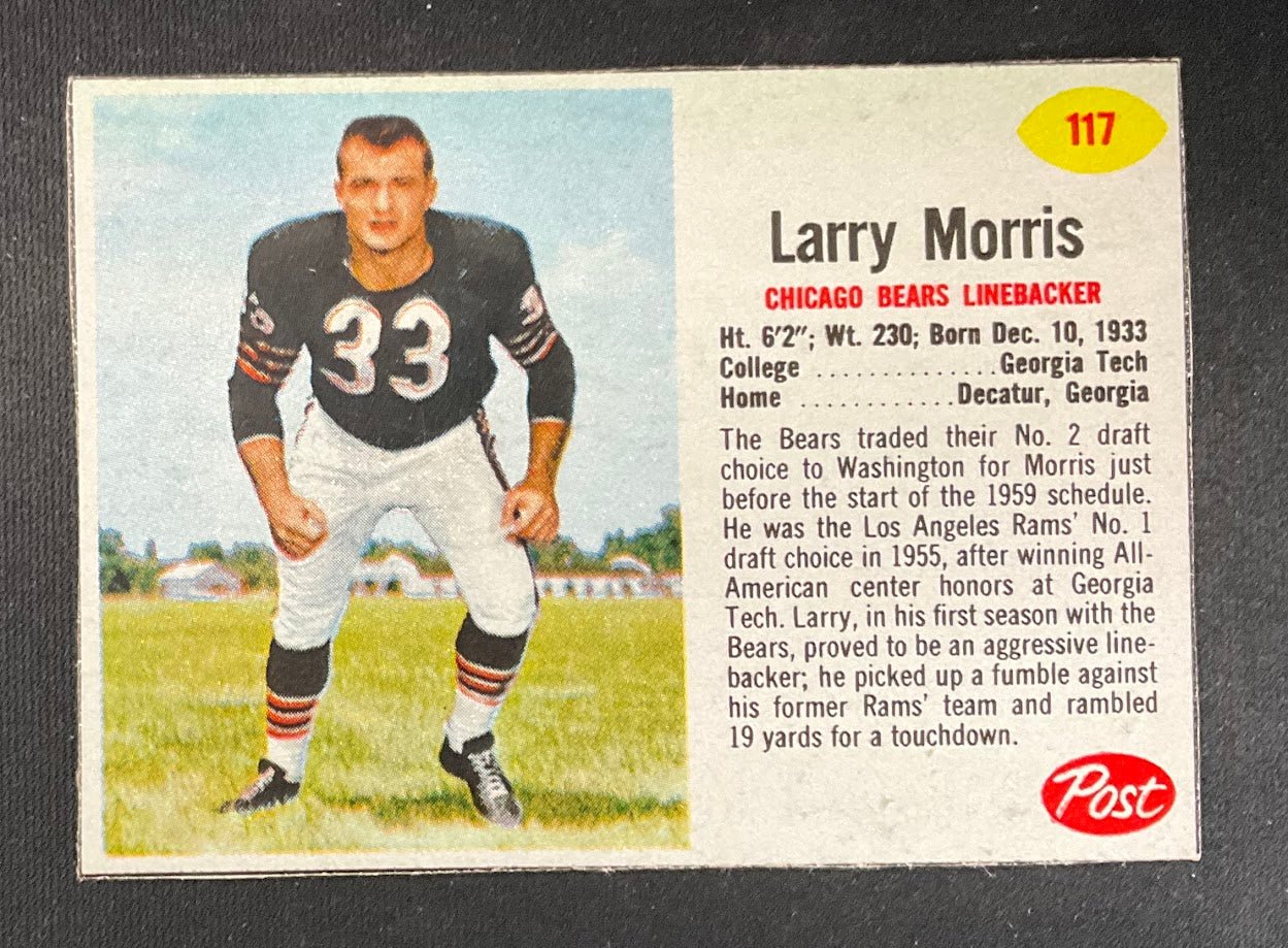 Larry Morris 1962 Post Cereal Handcut #117 Chicago Bears EX - Collector Store LLC