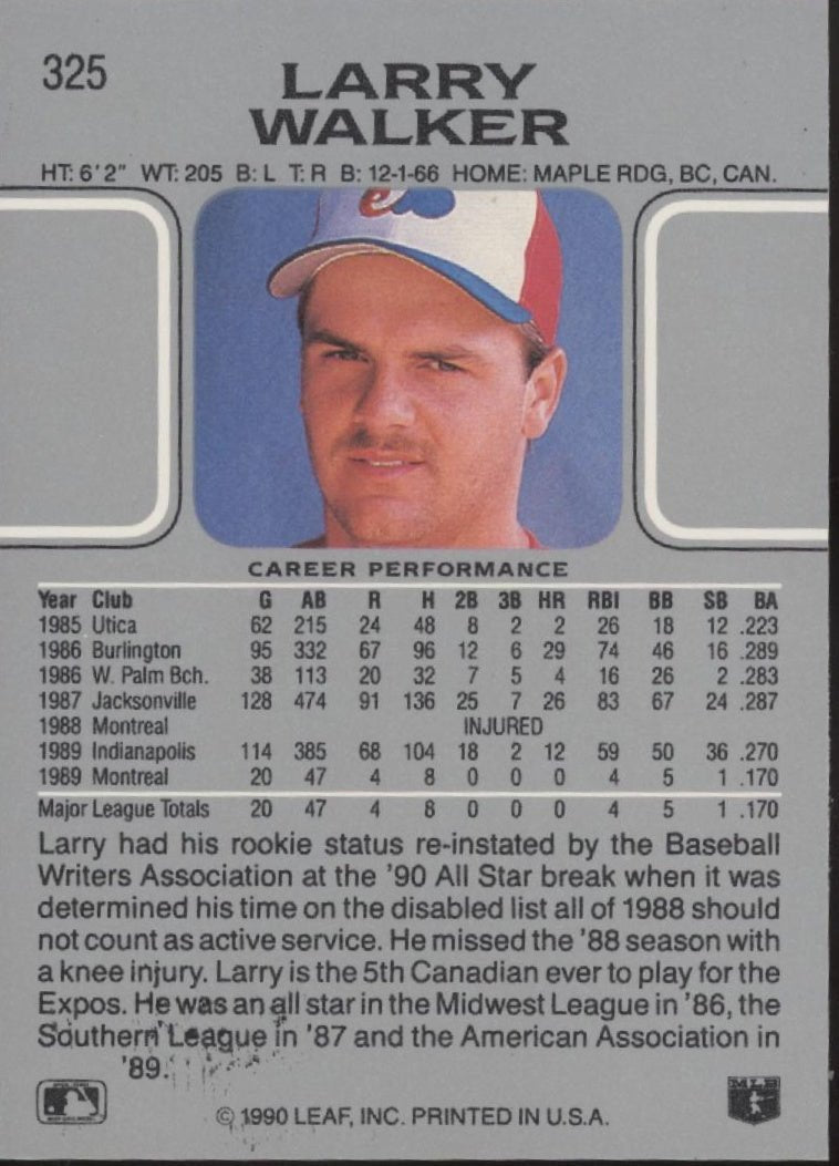 Larry Walker 1990 Leaf RC #325 - Collector Store LLC