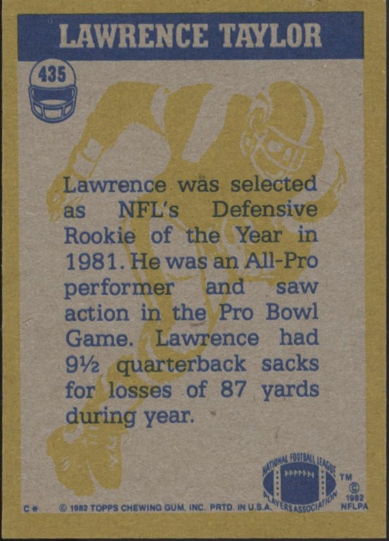 Lawrence Taylor 1982 Topps In Action #435 New York Giants #3 - Collector Store LLC
