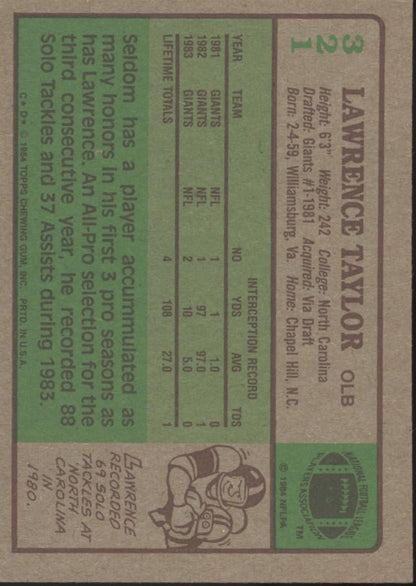 Lawrence Taylor 1984 Topps #321 New York Giants - Collector Store LLC