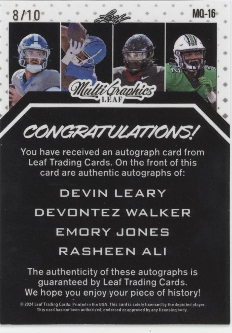 Leary / Walker / Jones / Ali 2024 Leaf Multi Graphics Quartet Autos 8/10 MQ - 16 - Collector Store LLC