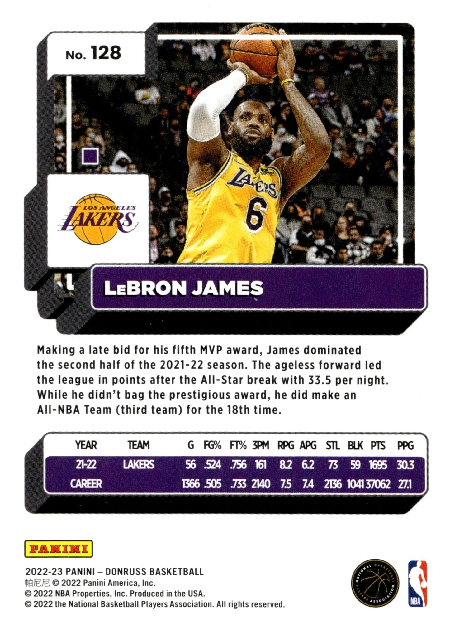 LeBron James 2022 - 23 Panini Donruss #128 - Collector Store LLC