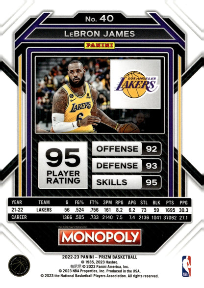 LeBron James 2022 - 23 Panini Prizm Monopoly #40 #2 - Collector Store LLC