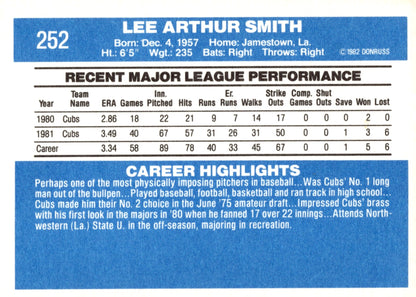 Lee Smith 1982 Donruss #252 #1 - Collector Store LLC