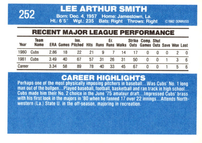 Lee Smith 1982 Donruss #252 #4 - Collector Store LLC