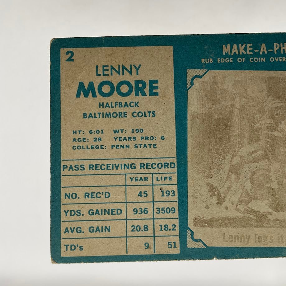 Lenny Moore 1961 Topps #2 Baltimore Colts GD - Collector Store LLC