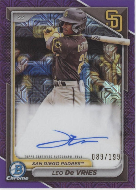 Leo De Vries 2024 Bowman Chrome Purple Mojo Refractor Auto 089/199 #BMA - LD - Collector Store LLC