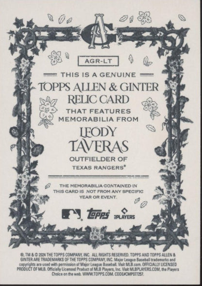 Leody Taveras 2024 Topps Allen & Ginter Bat Relic #AGR - LT - Collector Store LLC