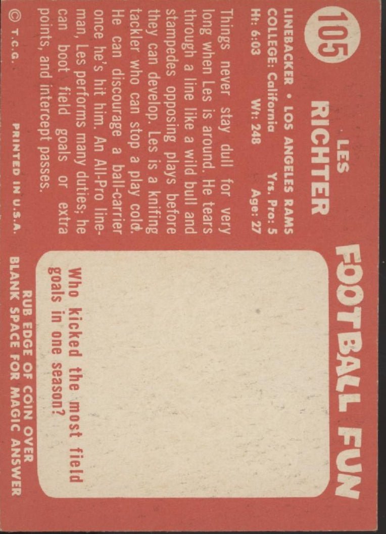 Les Richter 1958 Topps #105 Los Angeles Rams EX - Collector Store LLC
