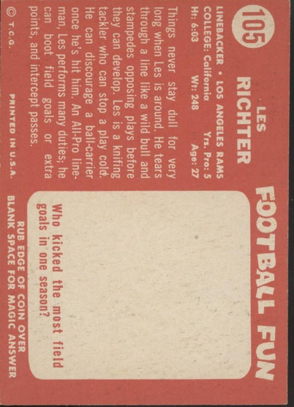 Les Richter 1958 Topps #105 Los Angeles Rams EX - Collector Store LLC
