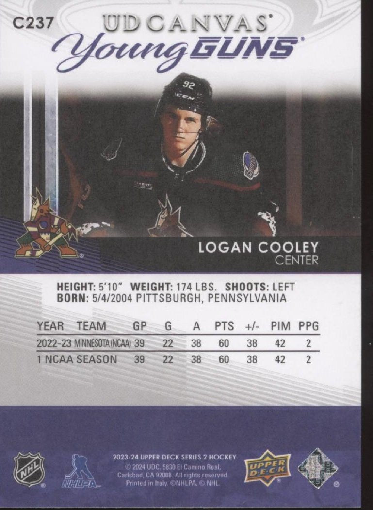 Logan Cooley 2023 - 24 Upper Deck Series 2 Canvas Young Guns RC #C237 - Collector Store LLC