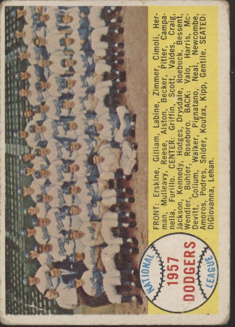 Los Angeles Dodgers 1958 Topps Team Card #71 GD - Collector Store LLC