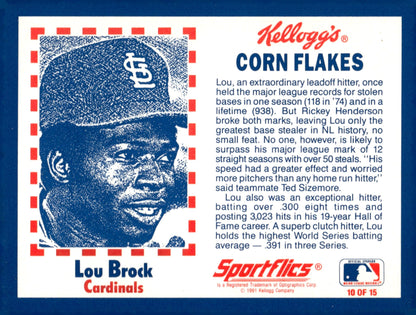 Lou Brock 1991 Kellogg's Baseball Greats #10 - Collector Store LLC