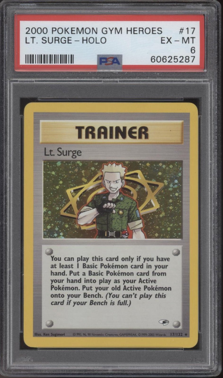 Lt. Surge Pokemon Gym Heroes Holo 17 PSA 6 - Collector Store LLC
