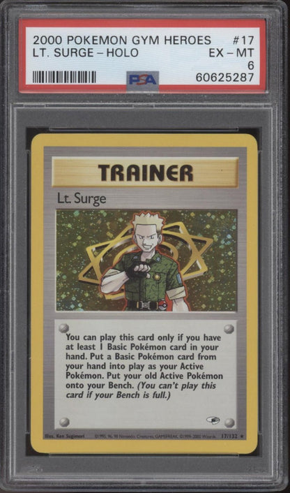 Lt. Surge Pokemon Gym Heroes Holo 17 PSA 6 - Collector Store LLC