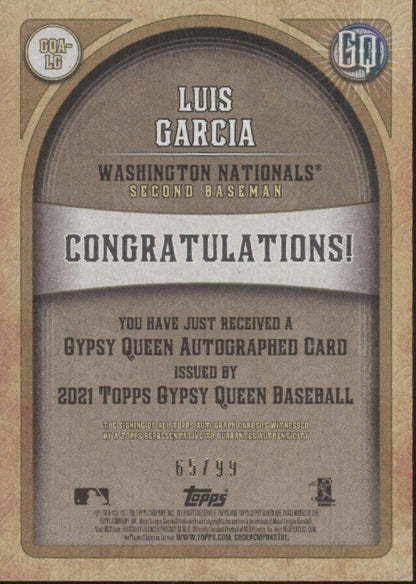 Luis Garcia 2021 Topps Gypsy Queen Blue RC Auto 65/99 - Collector Store LLC
