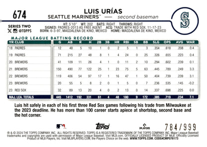 Luis Urias 2024 Topps Series 2 Blue Foil 784/999 #674 - Collector Store LLC