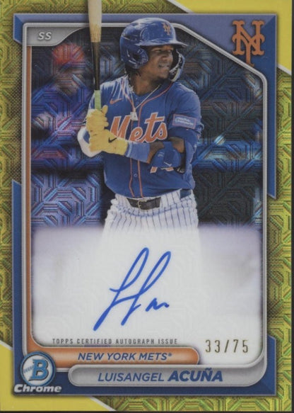 Luisangel Acuna 2024 Bowman Chrome Yellow Mojo Refractor Auto 33/75 #BMA - LA - Collector Store LLC