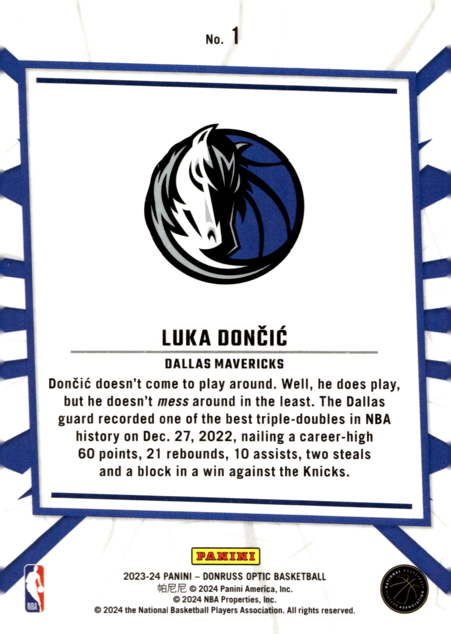 Luka Doncic 2023 - 24 Panini Donruss Optic My House #1 - Collector Store LLC