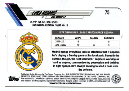 Luka Modric 2020 - 21 Topps Chrome UCL Pink Wave Refractor #75 - Collector Store LLC