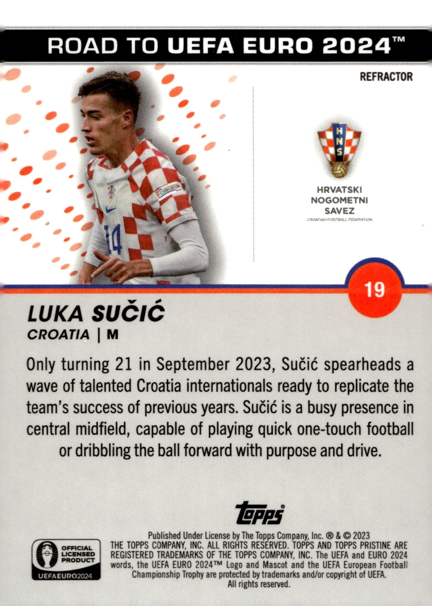 Luka Sucic 2022 - 23 Topps Pristine Road to UEFA Euro Refractor #19 - Collector Store LLC