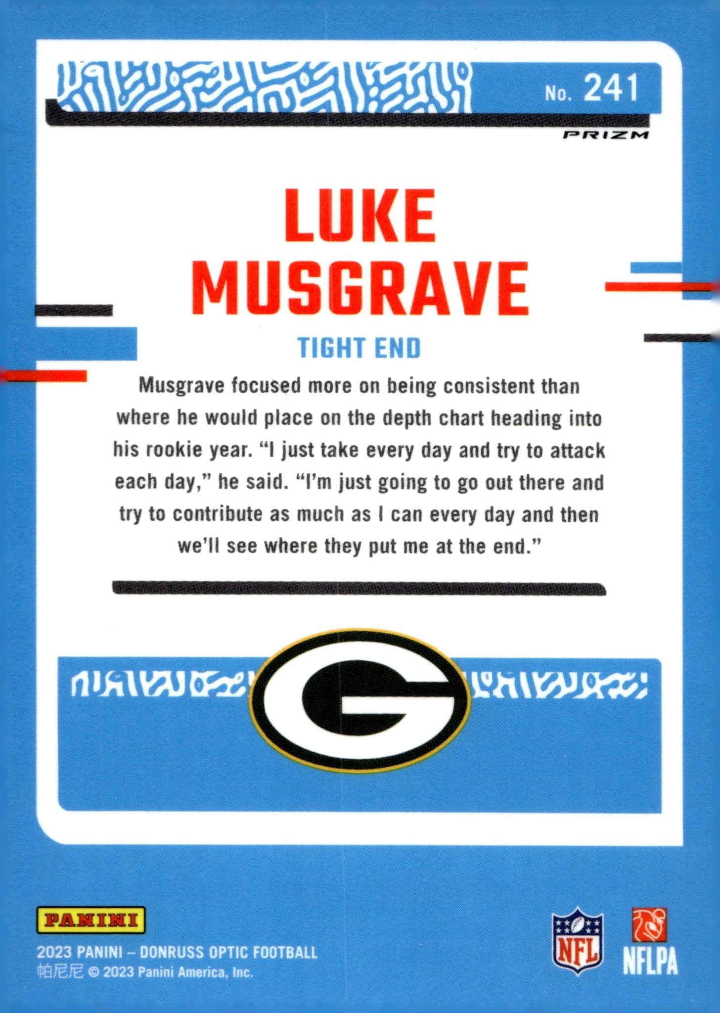 Luke Musgrave 2023 Panini Donruss Optic Rated Rookie Prizm RC #241 - Collector Store LLC
