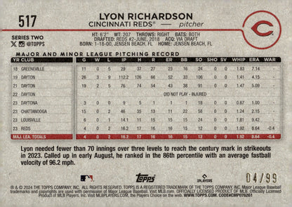 Lyon Richardson 2024 Topps Series 2 Vintage Stock RC 04/99 #517 - Collector Store LLC