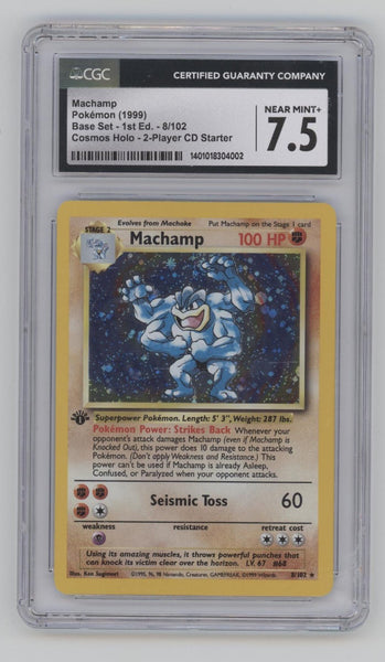 Machamp Pokemon Base Set 2-Player CD Starter 1st Edition Cosmos Holo #8 CGC 7.5 Machamp Pokemon Base Set 2-Player CD Starter 1st Edition Cosmos Holo #8 CGC 7.5