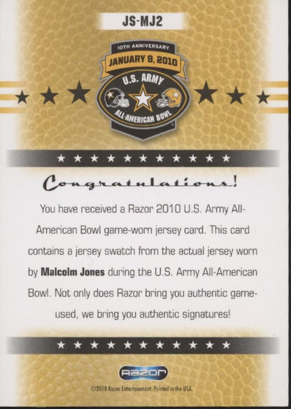 Malcom Jones 2010 Razor US Army All American Bowl Swatch Auto 01/10 #JS - MJ2 - Collector Store LLC