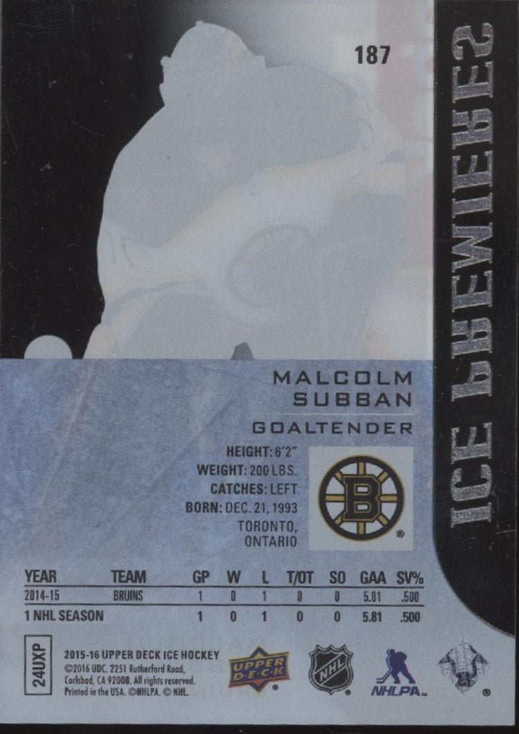 Malcom Subban 2015 - 16 Upper Deck Ice Premiers Clear Card 162/499 187 - Collector Store LLC