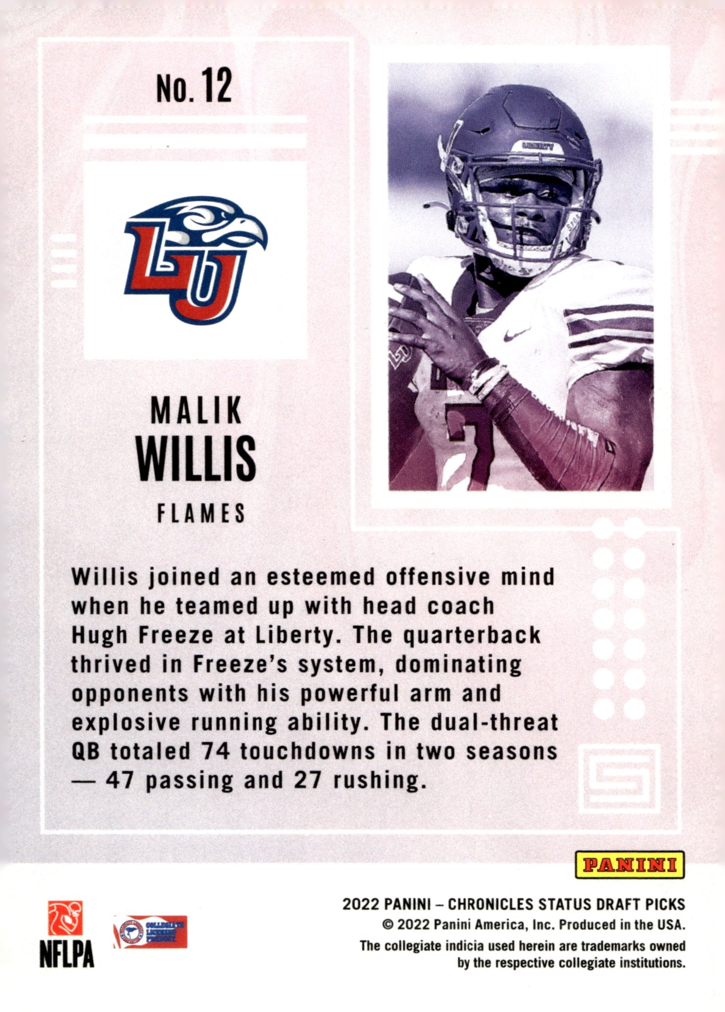 Malik Willis 2022 Panini Chronicles Status Draft Picks RC #12 - Collector Store LLC