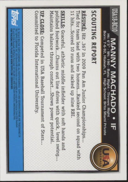 Manny Machado 2010 Bowman Chrome USA #USA18 - BC10 - Collector Store LLC