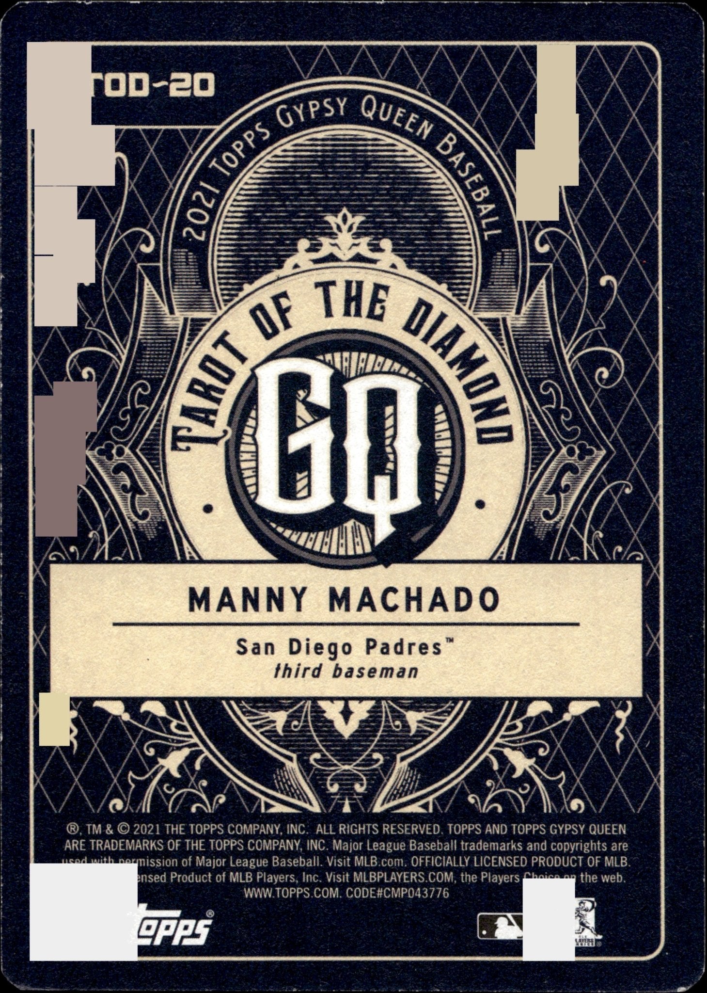 Manny Machado 2021 Topps Gypsy Queen Pentacles Tarot of the Diamond #TOD - 20 - Collector Store LLC