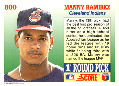 Manny Ramirez 1992 Score 1st Round Pick RC #800 - Collector Store LLC