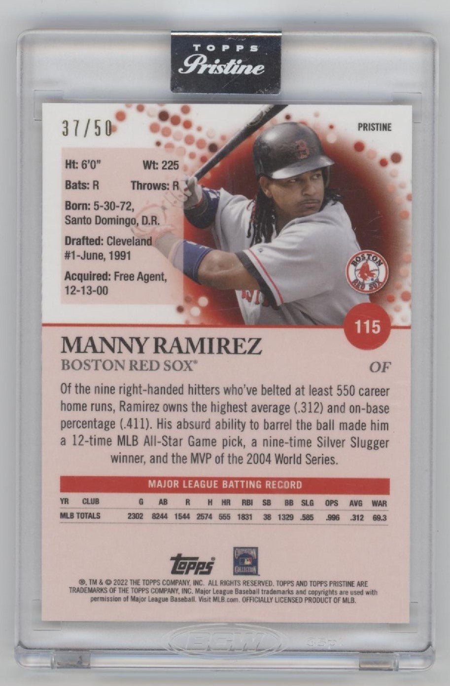 Manny Ramirez 2022 Topps Pristine Gold Refractor 37/50 #115 - Collector Store LLC