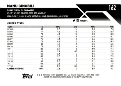 Manu Ginobili 2024 Topps Chrome #162 - Collector Store LLC
