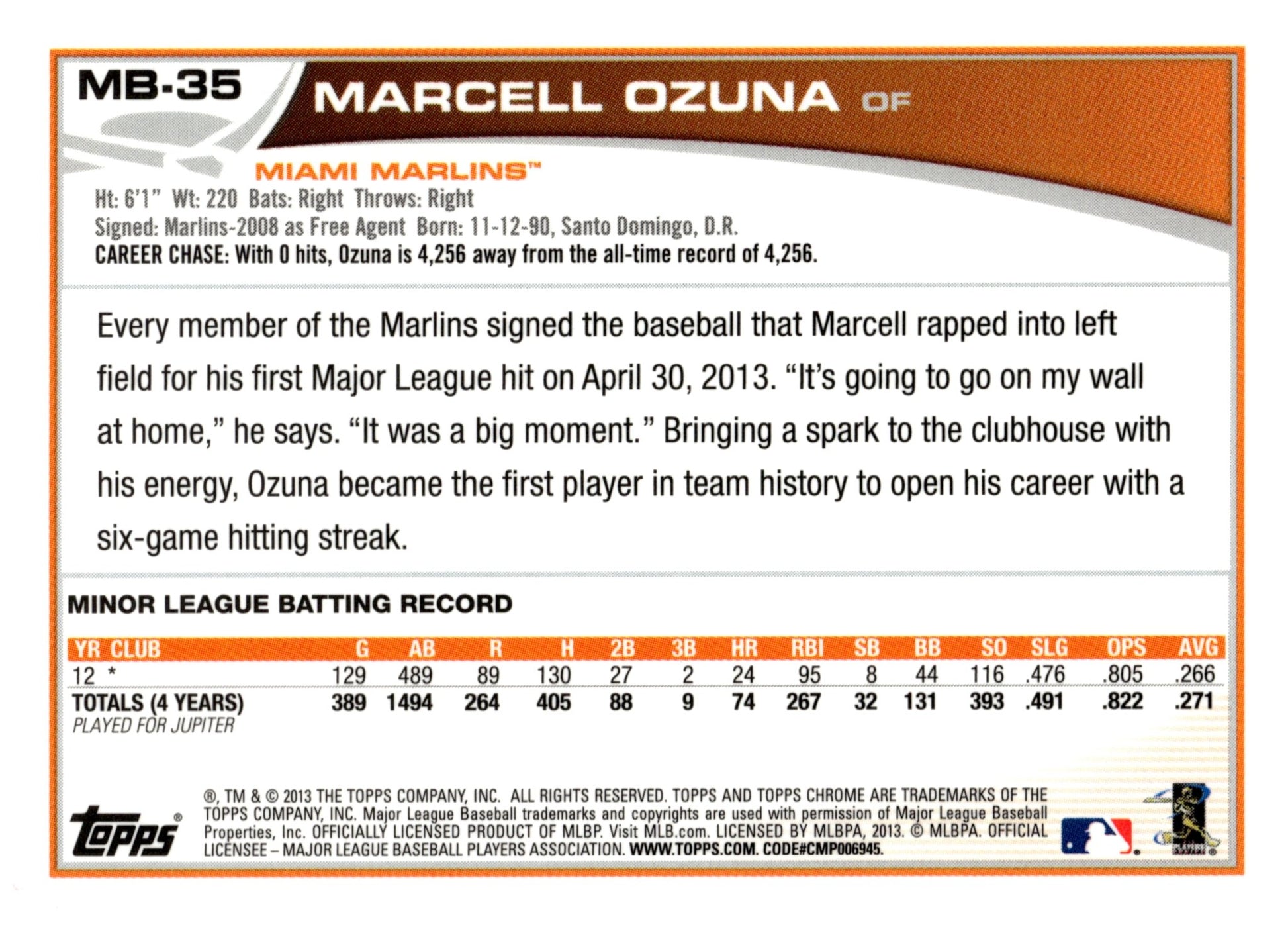 Marcell Ozuna 2013 Topps Chrome RC #MB - 35 - Collector Store LLC