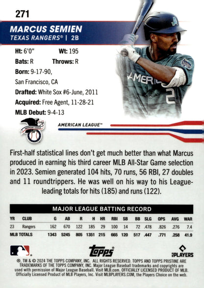 Marcus Semien 2024 Topps Pristine Green Refractor 075/150 #271 - Collector Store LLC