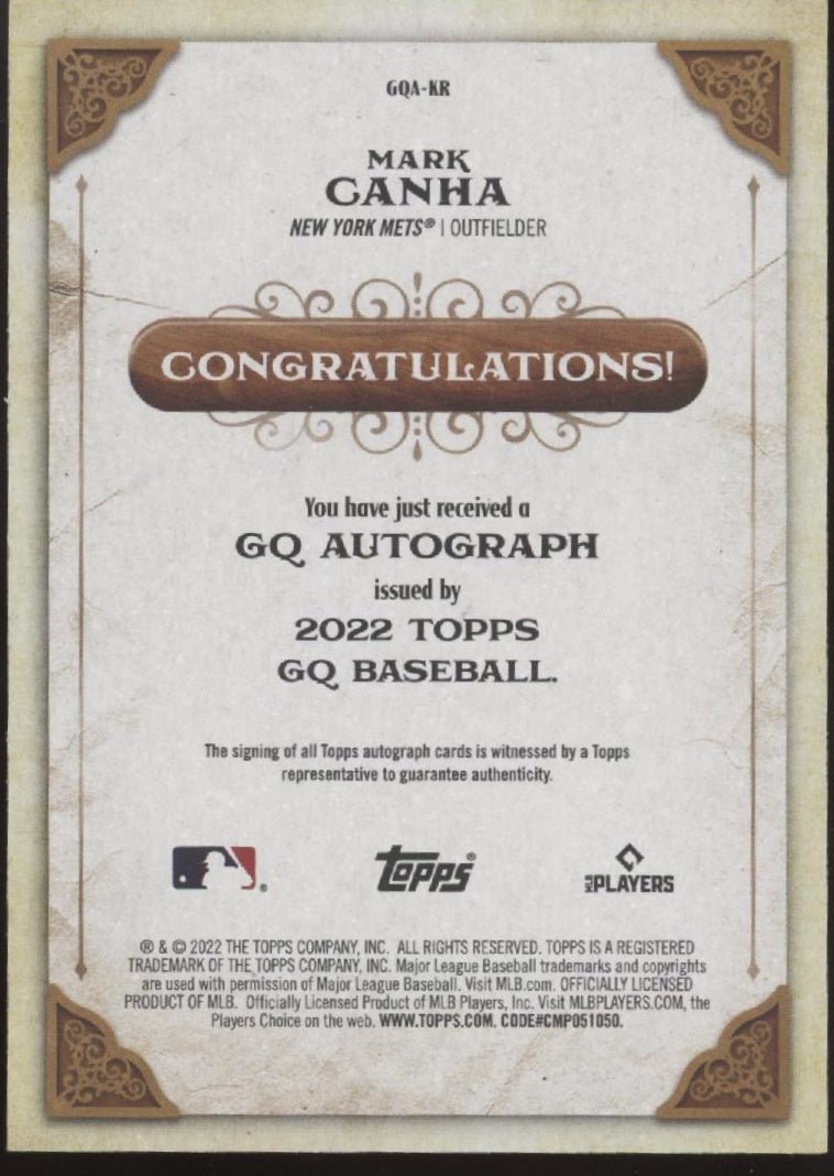 Mark Canha 2022 Topps Gypsy Queen Auto #GQA - KR - Collector Store LLC